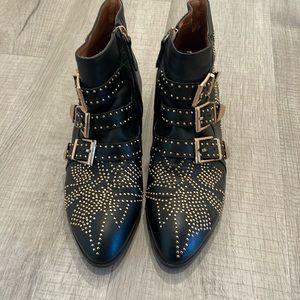 Bashafanni Ankle Boots Leather Rivet with studded buckle